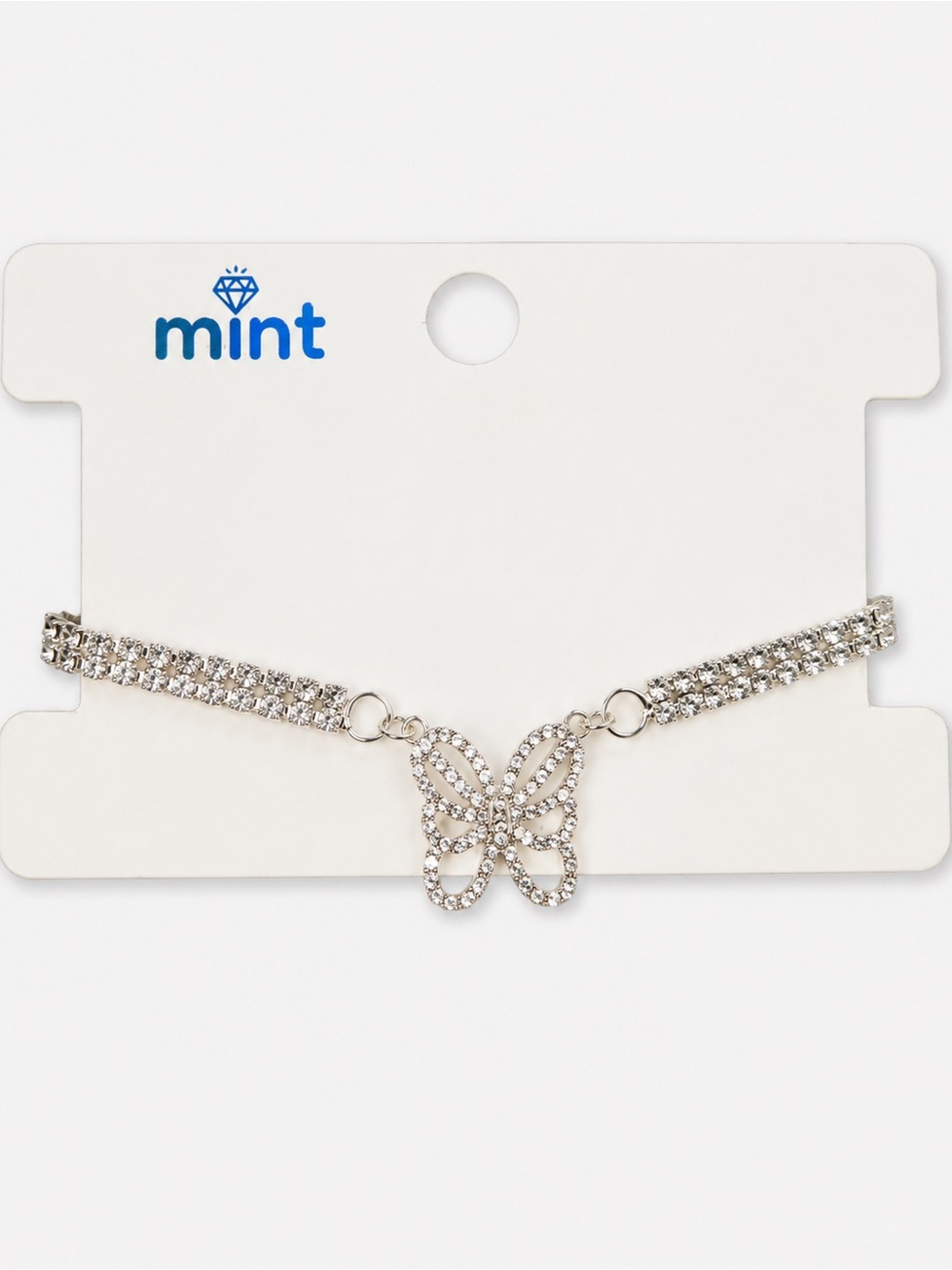 Mint Silver Rhinestone Butterfly Anklet Adjustable Y2K Coquette Anklet Bracelet